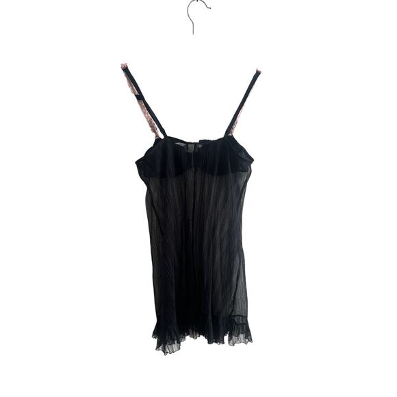 Vintage Chantal Thomass Black & Pink Rosette Pleated Babydoll Slip Dress 34B - Picture 5 of 6